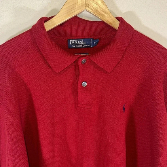 Vintage Polo Ralph Lauren Red Long Sleeve Lambswool Knit Sweater Men Size XXL - Picture 4 of 8